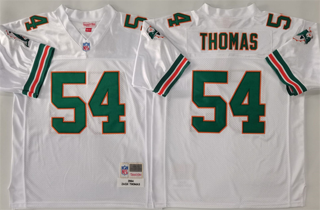 Men's White Miami Dolphins #54 Zach Thomas Throwback Stitched Football Jersey